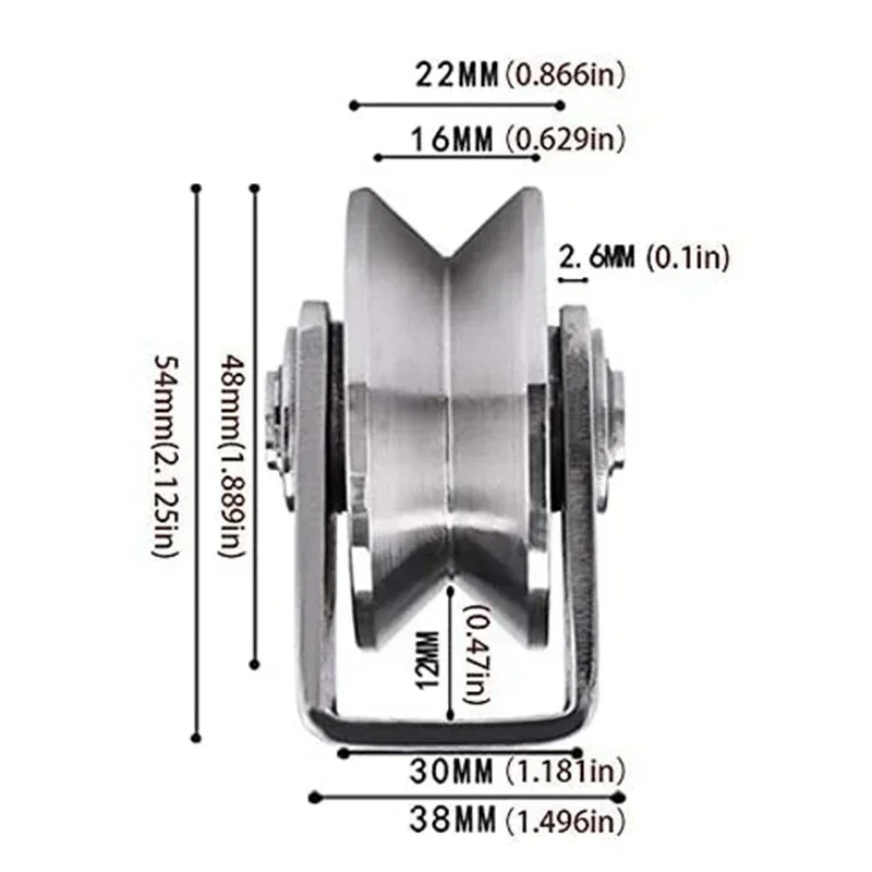 2 Inch V Type Pulley Roller 304 Stainless Steel Sliding Gate Roller Wheel Bearing for Material Handling and Moving Hardware