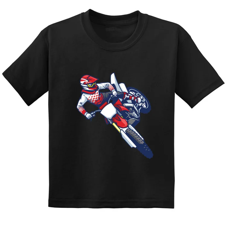 Cute Summer Motocross Rider Print Cool Kids T Shirt Fashion Casual Children Clothes Baby Girls Short Sleeve T-Shirts