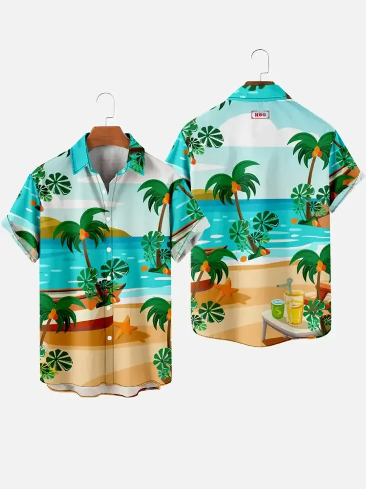 

Men's Hawaiian Coconut Tree Pattern Shirts Summer Beach Sunset Shirt Casual Short Sleeved Exquisite 3D Printed Vacation High-end