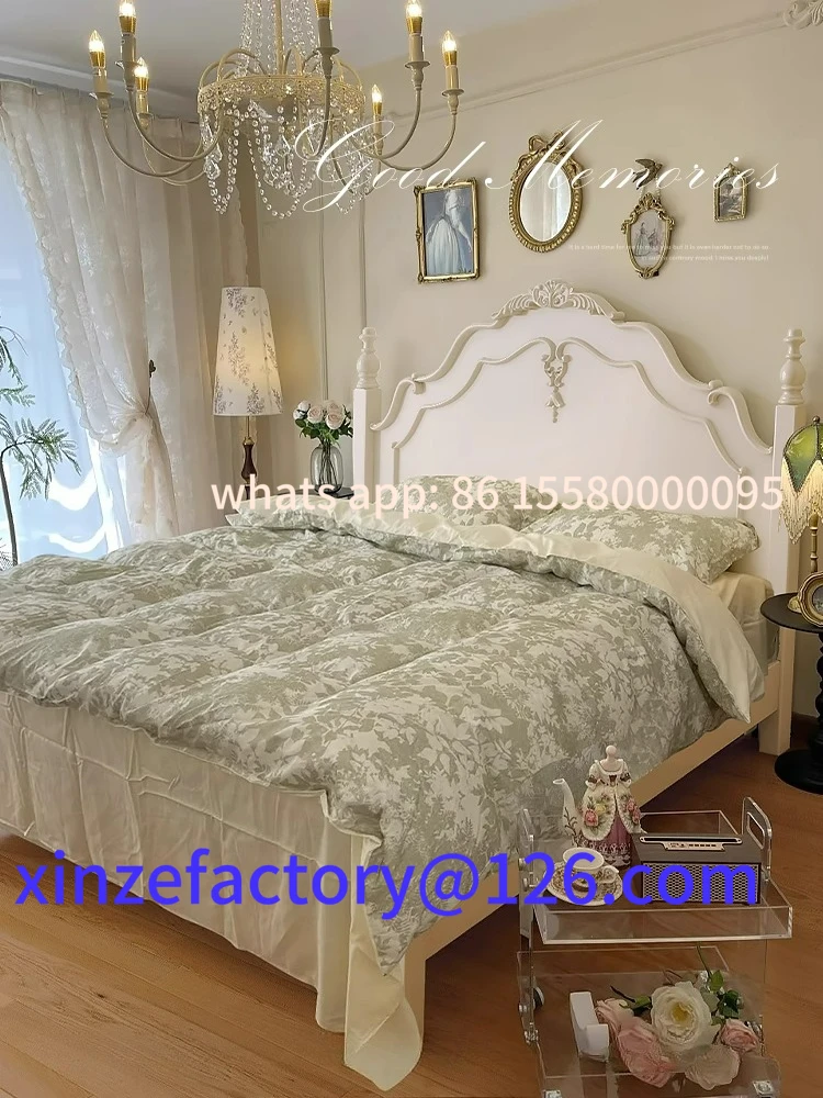 

Кастомизируемая французская винтажная кровать из массива дерева белого цвета