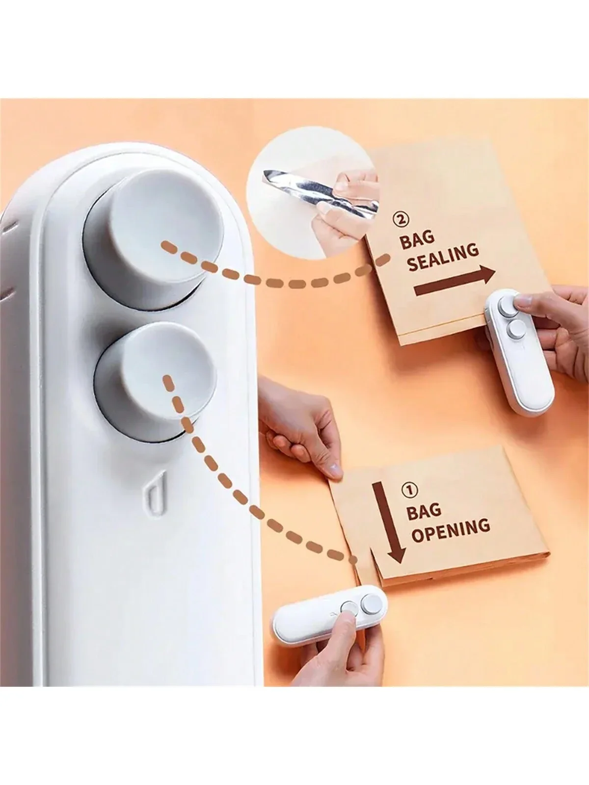 미니 스낵백 실러, 칩용 커터가 있는 충전식 2 In 1 백 히트 실러, 비닐 봉투 재실러는 음식을 신선하게 유지하고 작은 Se
