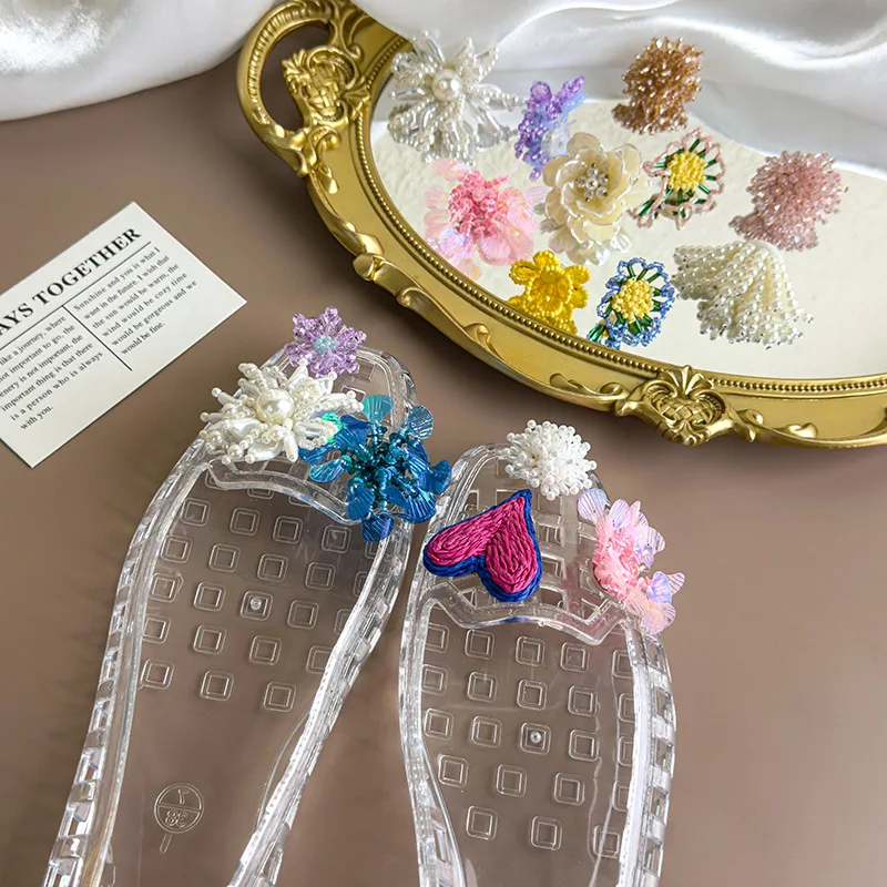 1PCS Exquisite Crystal Beaded Flower Shoe Clips Korean Style Shoes Decoration Removable DIY Charms Women Shoe Accessories