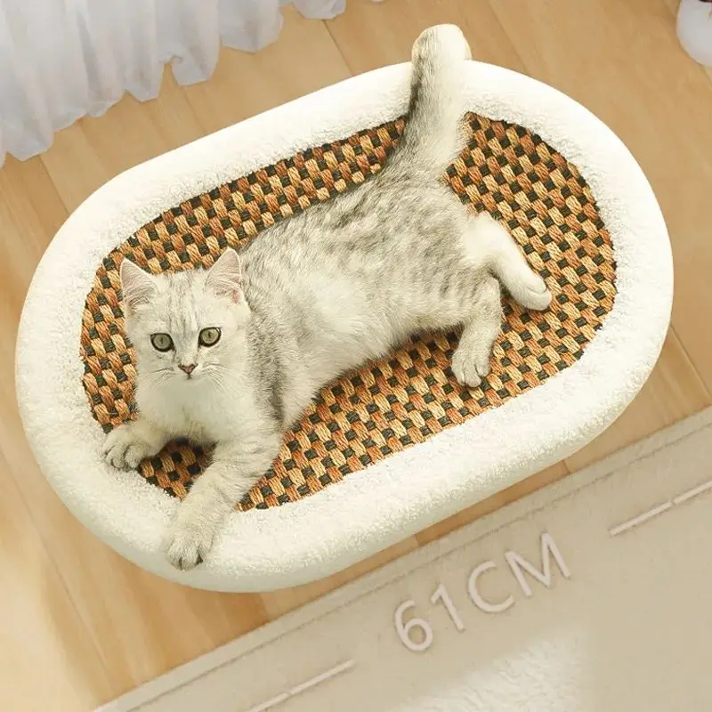 INS Oval Plush Cat Scratching Board Home Pet Dog Cat Wear Resistant Cat Scratching Board Pet Sleeping Bed Pet Scratching Toys