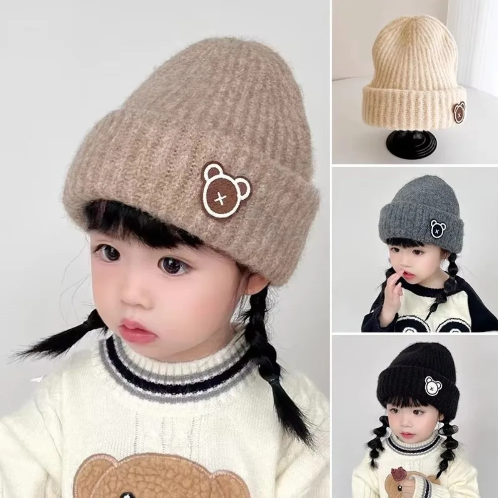 

Детская шапка-бини с милым мультяшным медведем, теплая ветрозащитная вязаная крючком шерстяная шапка, утепленная зимняя шапка для детей, мальчиков и девочек