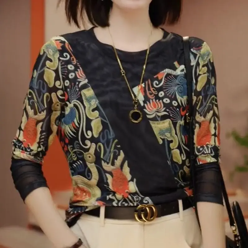 T-shirt en maille à manches longues pour femme, haut extensible, début d'automne, 2025