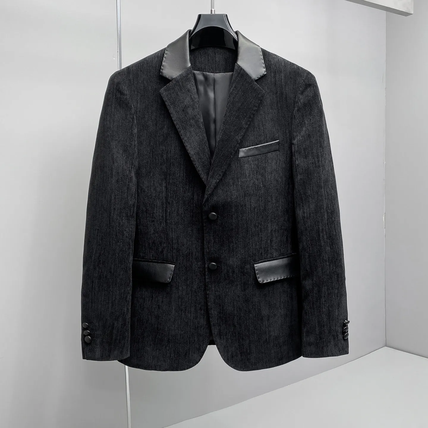 Spring and Autumn Suit Jacket Men's Korean Version Spliced PU Slim Fit Suit Coat Casual Business Social Blazers Costume Homme