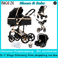 3 IN 1 Baby Stroller Travel System Compact Fold Stroller Pushchair Lightweight Pram from Birth All‑Terrain Baby Buggy Summer