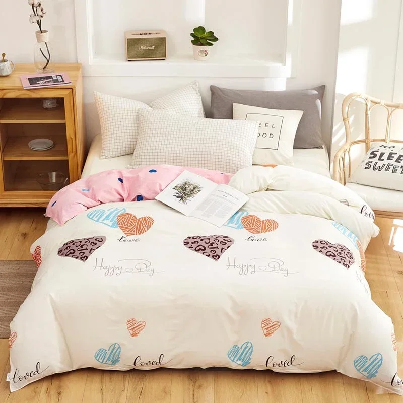 Love Heart Print Cotton Duvet Cover Queen Size Leopard Pattern Reversible Comforter Covers Bedding for Teen Women Girly Decor