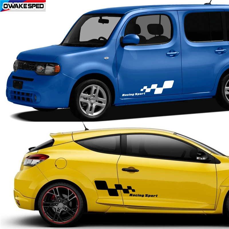 2pcs Racing Sport Lattices Sticker For AUDI TOYOTA BMW SUBARU Honda KIA OPEL Fiat ReanultCar Body Door Side Decor Vinyl Decals
