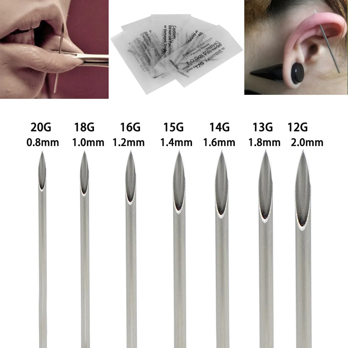 50PC Piercing Jewelry Accessories Sterile Puncture Needle Nose Stud Lip Nail Tool Disinfection Bag Containing Disposable Needle