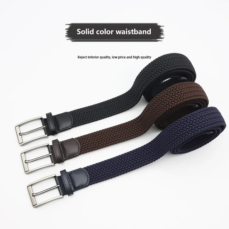 3.4cm Woven Puncture Free Buckle Waist Belt For Fashionable Men Commuting And Office Work High-Quality Waistless Soft Waist Belt