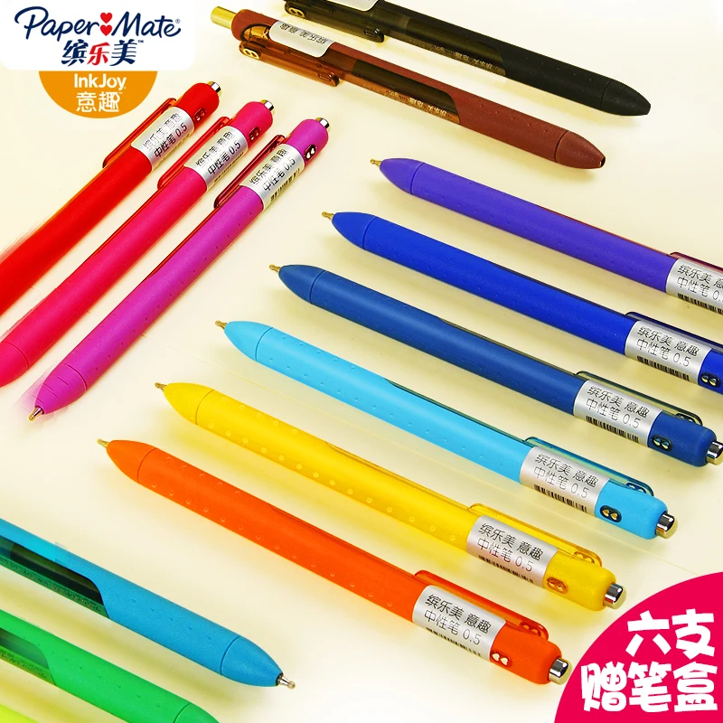 US Paper Mate P1 Retractable Gel Pen Rainbow Colored Fountain Pen 0.5mm Quick Dry Candy Color Stationery for School Supplies