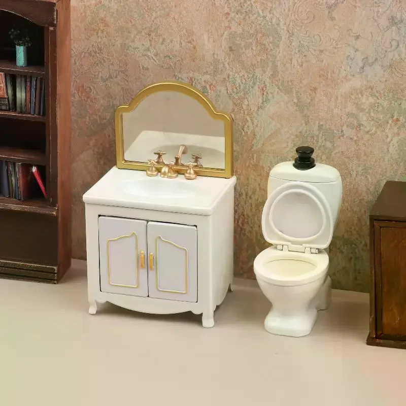 1/12 Dollhouse Simulation Bathtub Toilet Wash Basin Cabinet Model Dollhouse Bathroom Furniture Decoration Doll House Accessories
