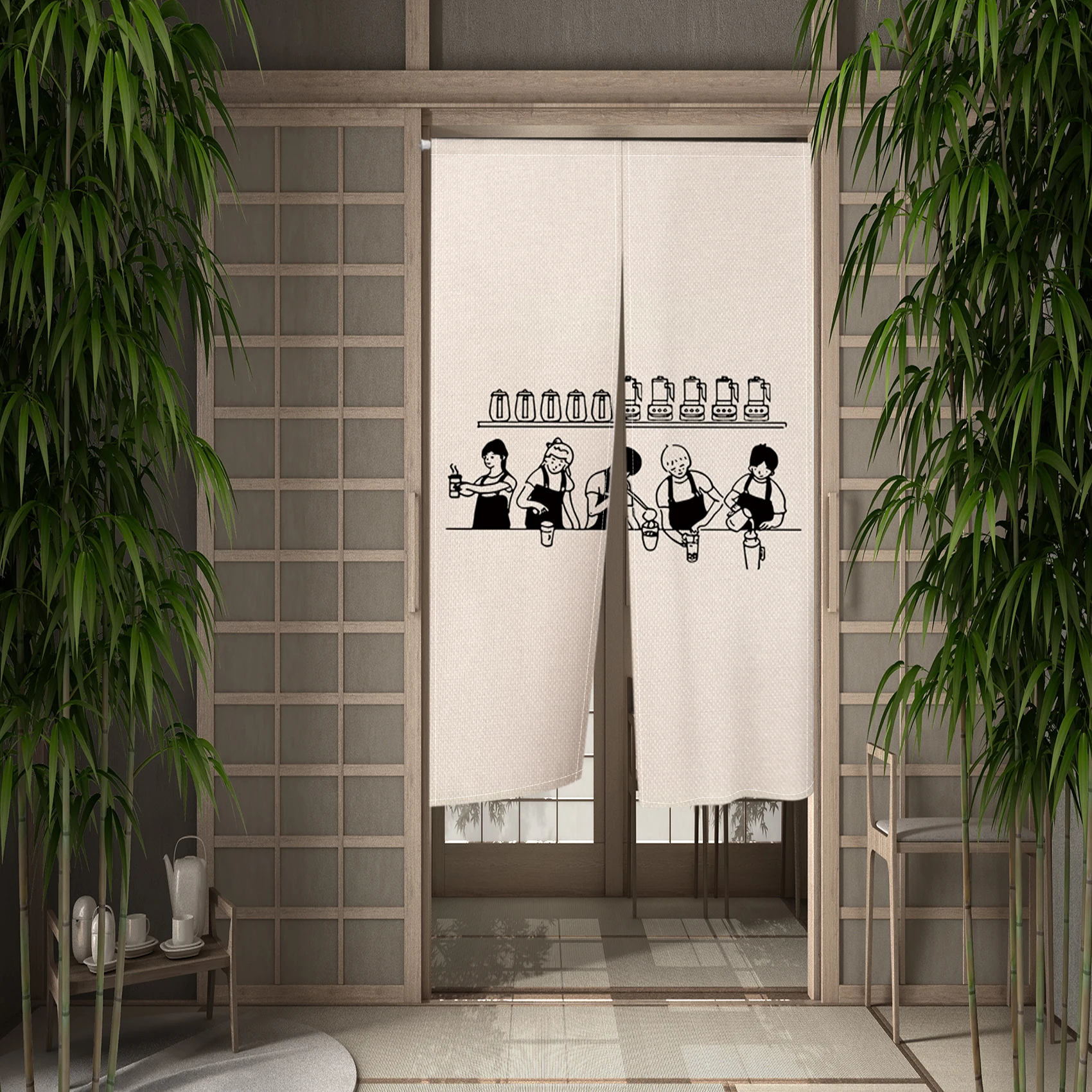 Japanese Door Curtain Noren Shop Entrance Wind Chime Milk Tea Sushi Kitchen Partition Half Curtain Blackout Opaque Door Curtains