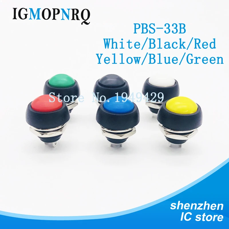 10PCS PBS-33b 2Pin Mini Switch 12mm 12V 1A Waterproof momentary Push button Switch since the reset Non-locking