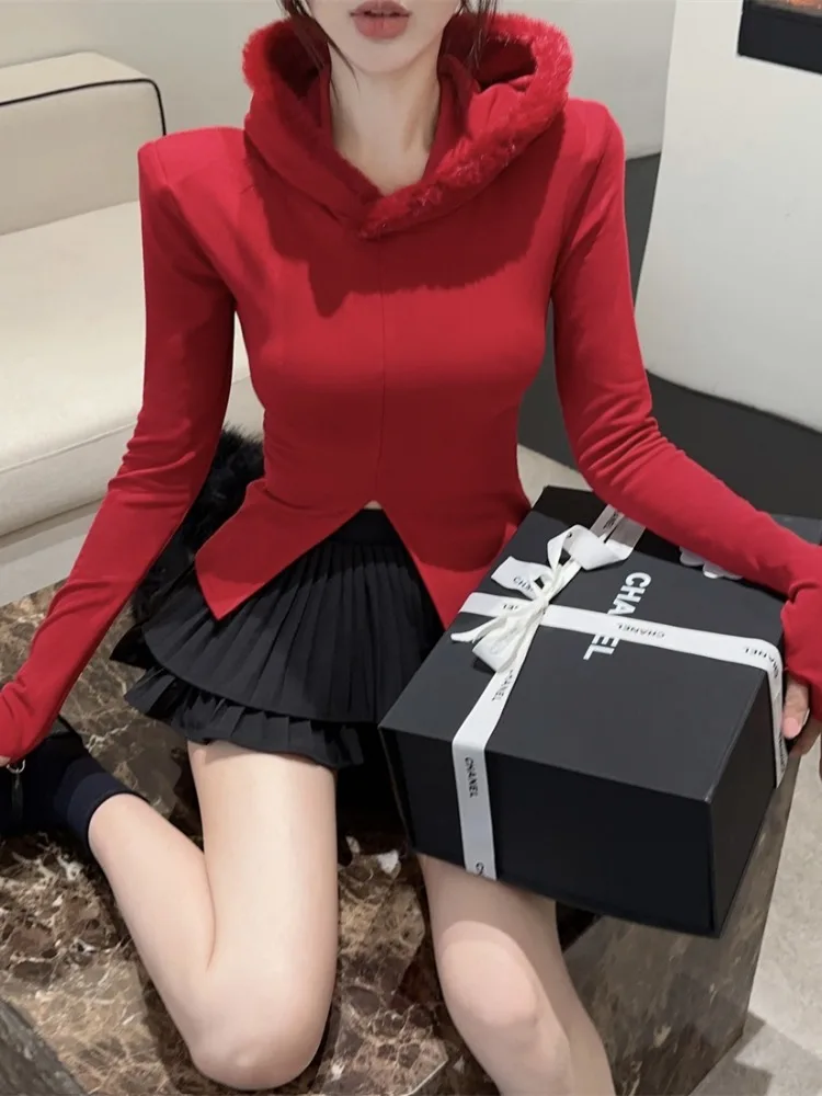 

Korean Style Autumn Winter Fashionable Chic Hat Design Long Sleeve Women's Sweatshirt Versatile Top Ladylike Straight Cut