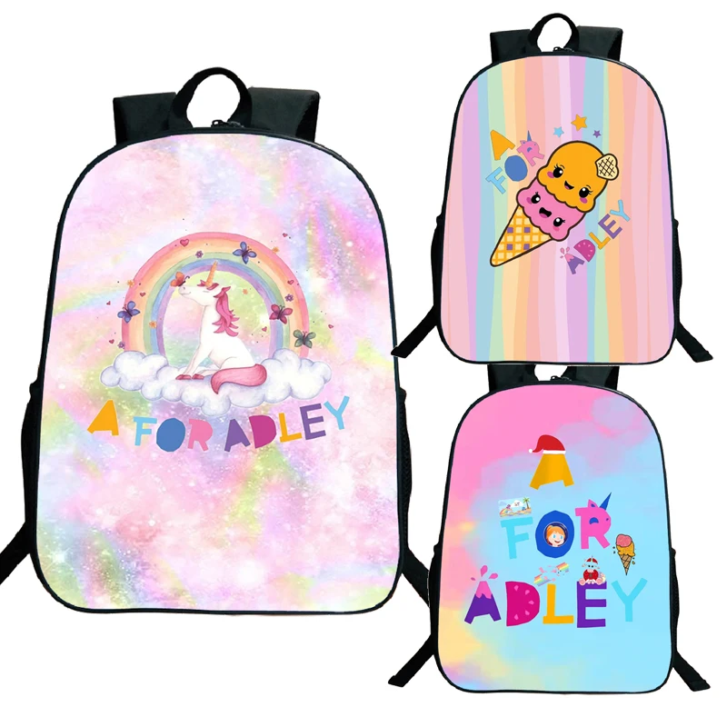 

A for Adley Unicorn Backpack Cartoon Ice Cream Children Bookbag Rainbow Kids Students Back To School Backpack