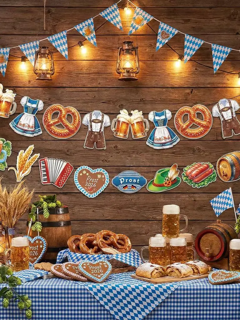 Blaue Wiesn-Bierfest-Dekorationsbanner, Bayerische Deutsche Party-Wimpelkette, Rasen-Hochzeits-Geburtstags-Mehrfarben-Party-Dekorationszubehör – Detail 1