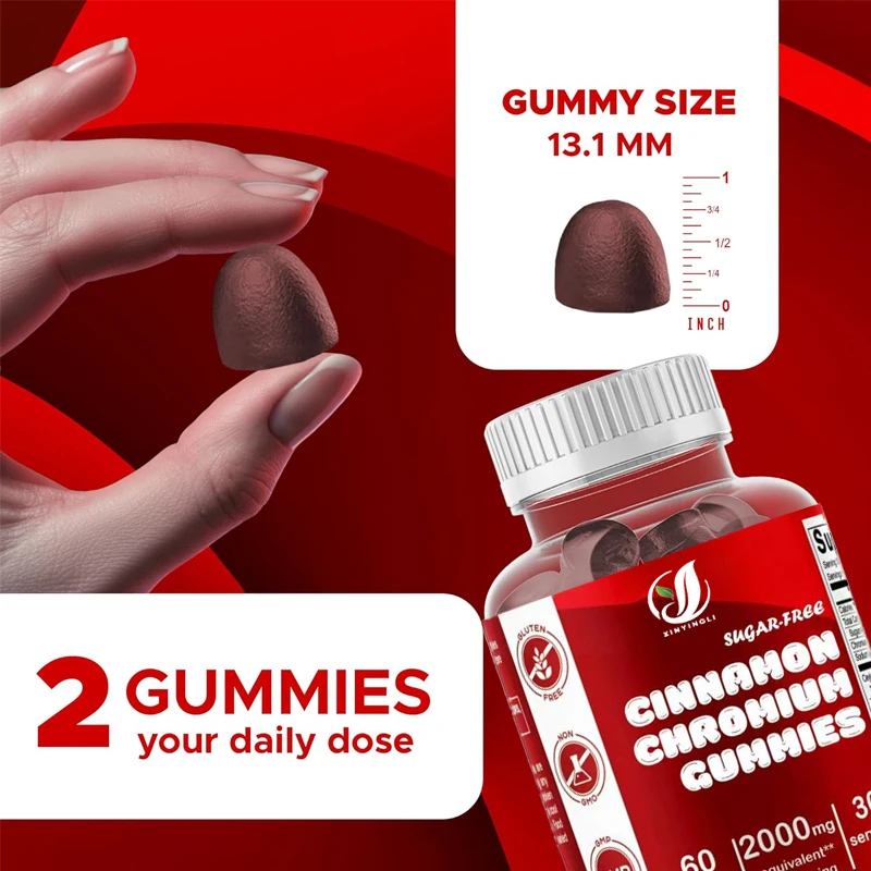 Vitamin Sugar Free Chromium Gummies Containing Ceylon Cinnamon, Equivalent To 2000 Milligrams Per Serving, Non GMO, 60 Gummies