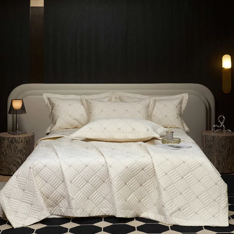 Luxury 100% Cotton Quilt Set 3PCS, Silky Soft Long Staple Cotton Bedspread Coverlet, Summer Solid Color Breathable Bedding Set