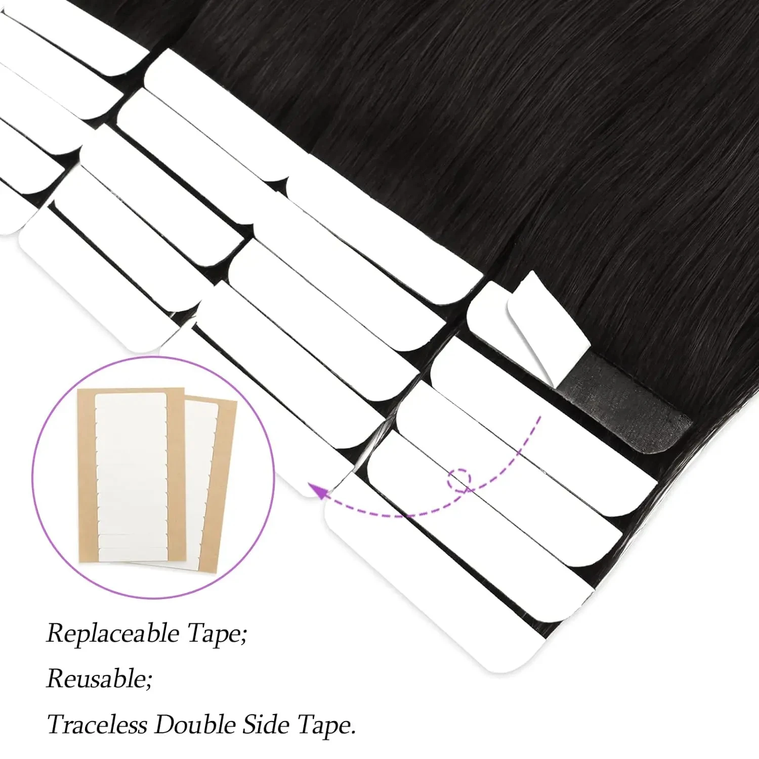 Invisible Tape In 100% Human Hair Extensions Straight PU Seamless Tape In Hair Skin Weft Adhesive Glue On Salon 1B Natural Color