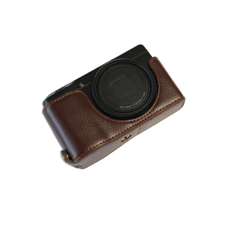 Genuine Cowhide Leather Case Shell Camera Video Bag Half Body Base for Ricoh GR3 GRIII GR III Protective Opening Bottom Cover