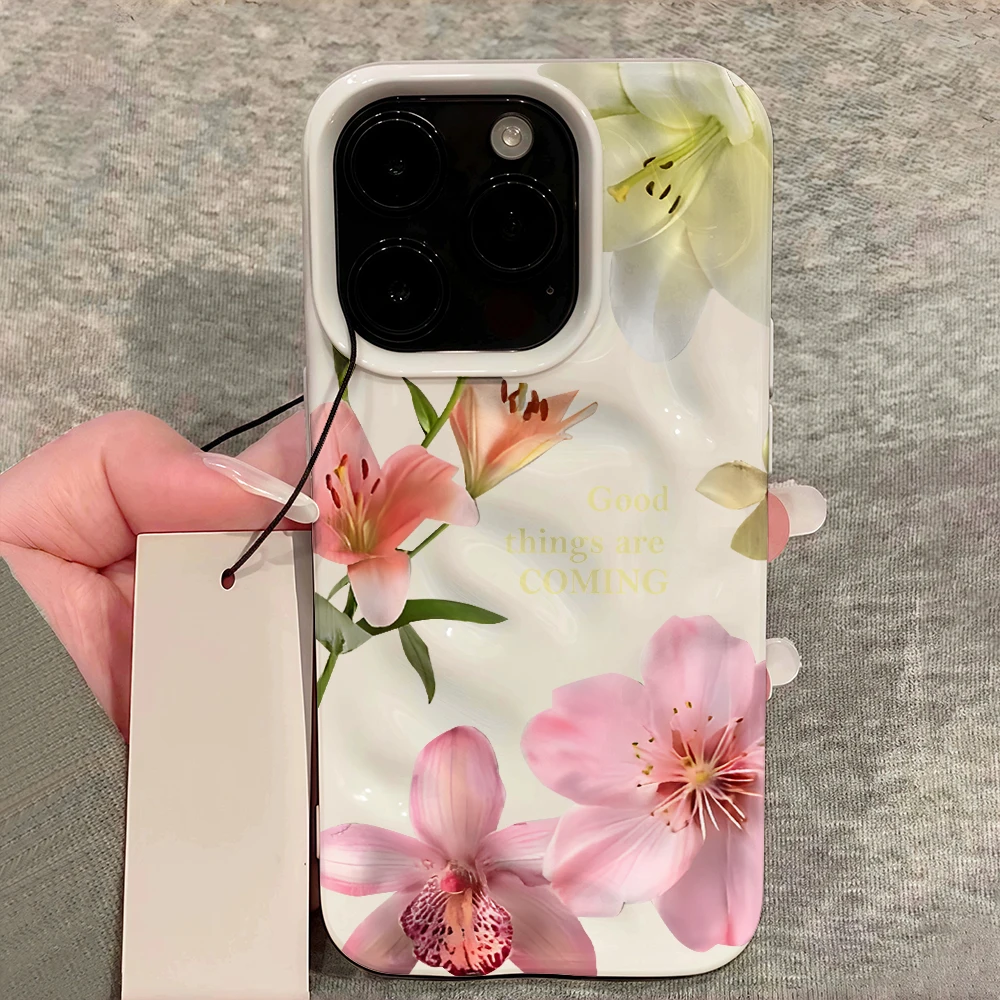 Lily Aquarell-Stil Kunst Handyhülle für iPhone 17 16 15 14 13 12 11 Pro Max 14 Plus 17Air Falten-Wellen Weiche Silikon-Schutzhülle – Detail 12