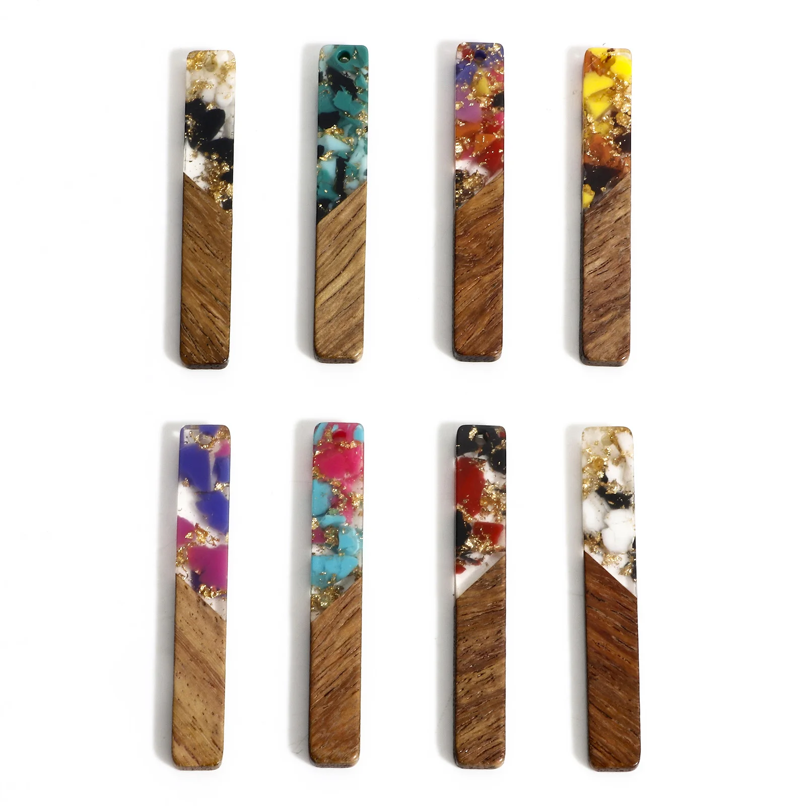 2 Pieces Geometric Long Strip Wooden Charms Splicing Resin Pendants For Earrings Keychain Necklace Diy Jewelry Making Findings