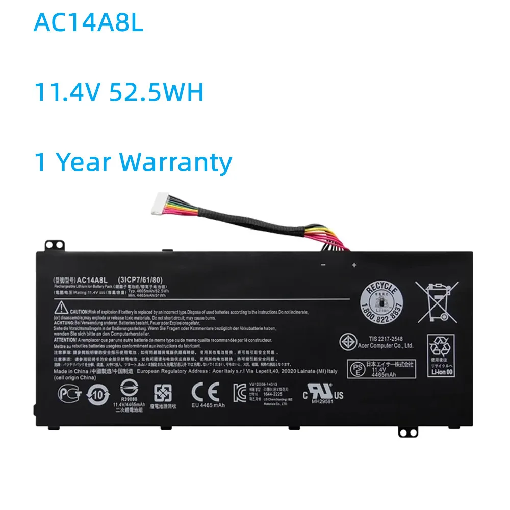 AC14A8L Laptop Battery For Acer Aspire VN7-571 VN7-571G VN7-591 VN7-591G VN7-791G MS2391 KT.0030G.001 11.4V 4605mAh