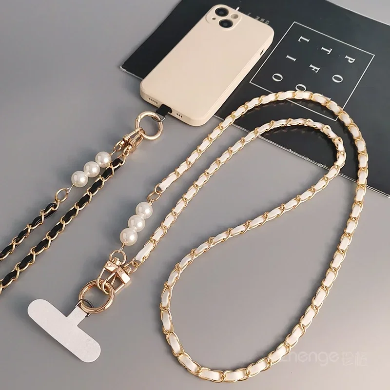 Mobile Phone Lanyard Women\'s Long Neck and Shoulder Strap Phone Case Universal Lanyard Long Crossbody Pearl Pickup Chain