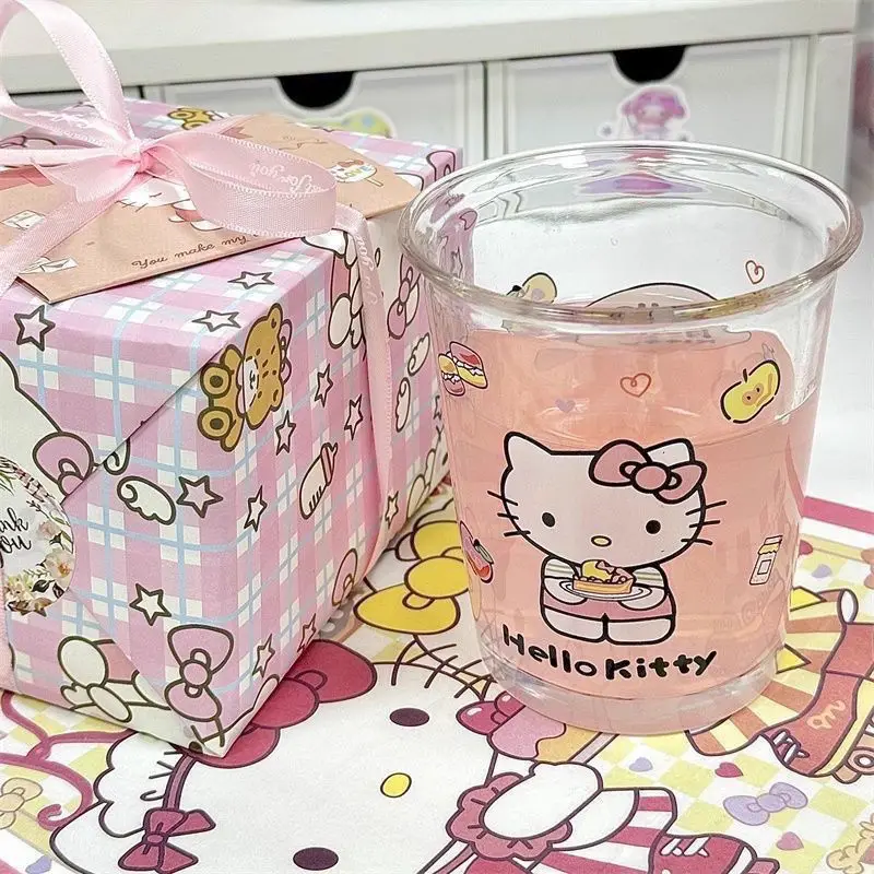 Hello Kitty household water cup for girls niche simple high aesthetic value Hello Kitty transparent glass cup coffee cup