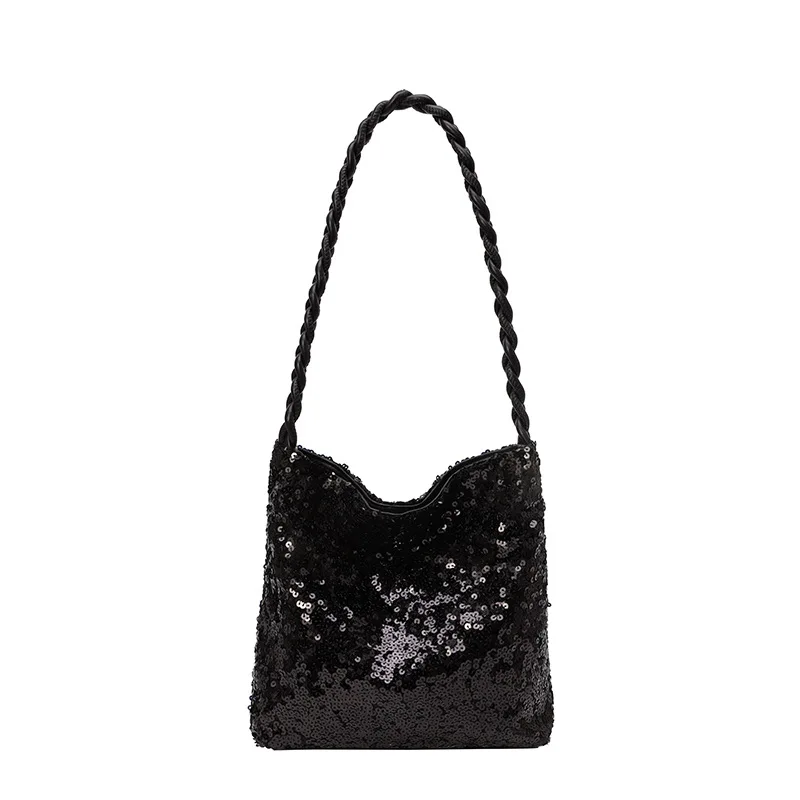 

Shiny Sequins Underarm Shoulder Bag For Women PU Leather Bling Small Bucket Messenger Bag Fashion Designer Shopping Handbags