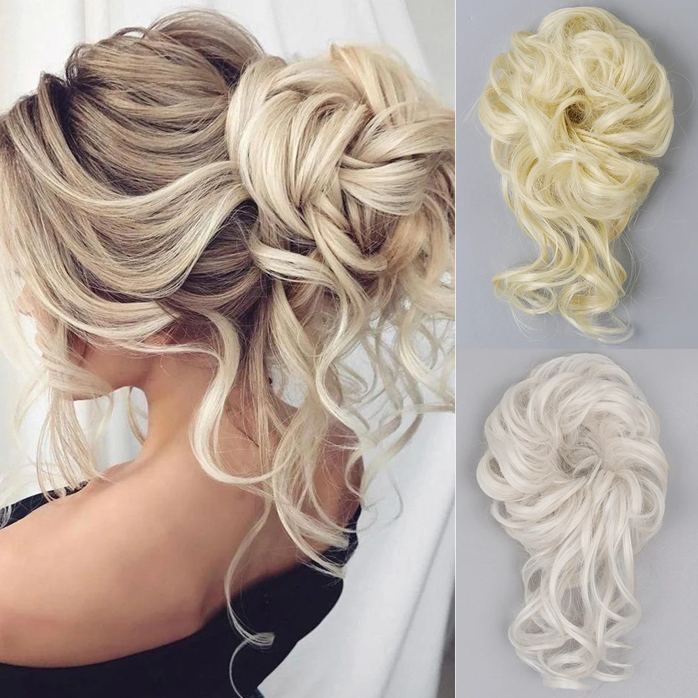 AZQUEEN Synthetic Hair Extensions Chignon Hair Band Elastic Scrunchy False Bun For Women Grey Heat Resistant Wavy Dount Updo Bun