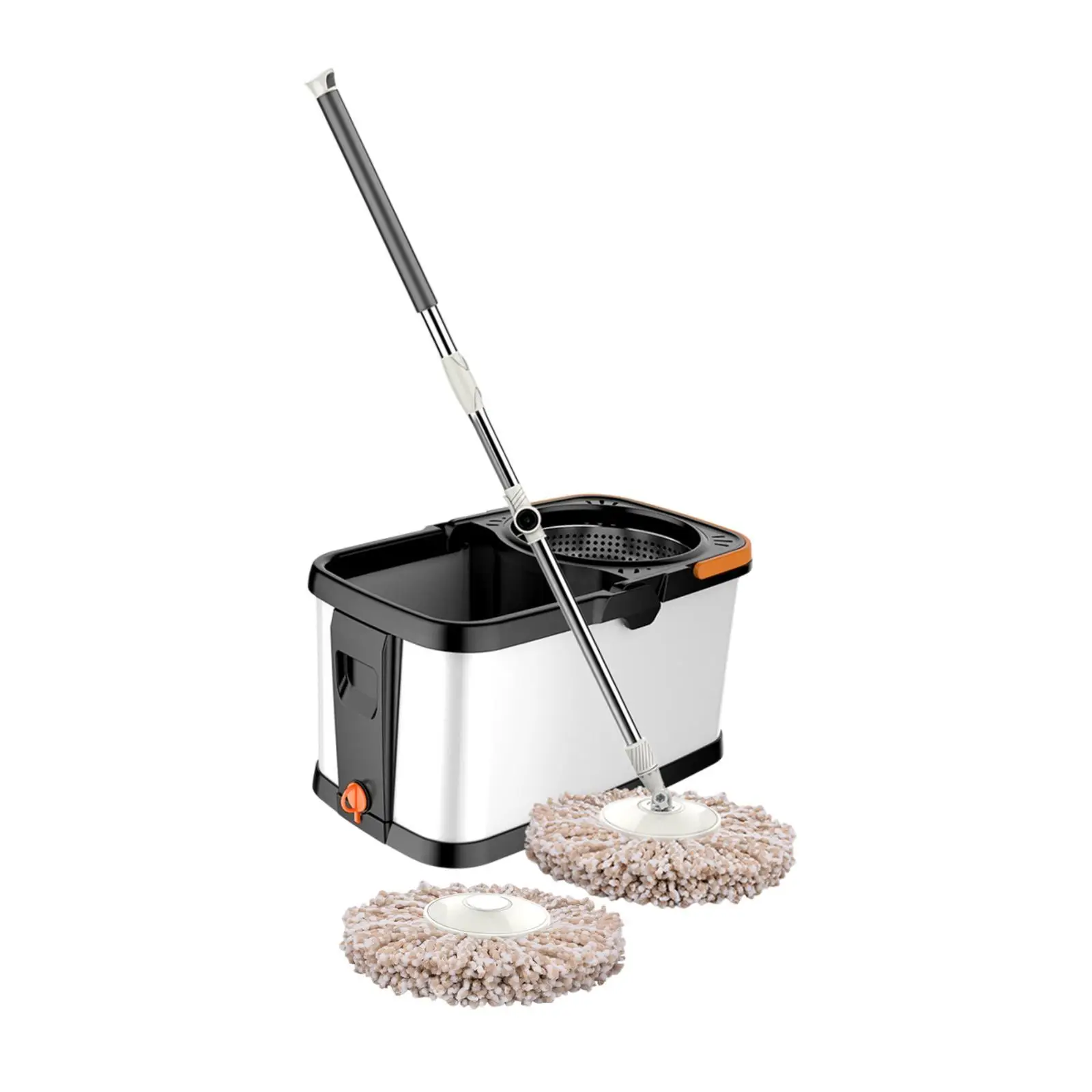 Conjunto de esfregão e balde de aço inoxidável, alça ajustável, limpador, esfregão rotativo para escritório, casa, cozinha, limpeza de piso duro