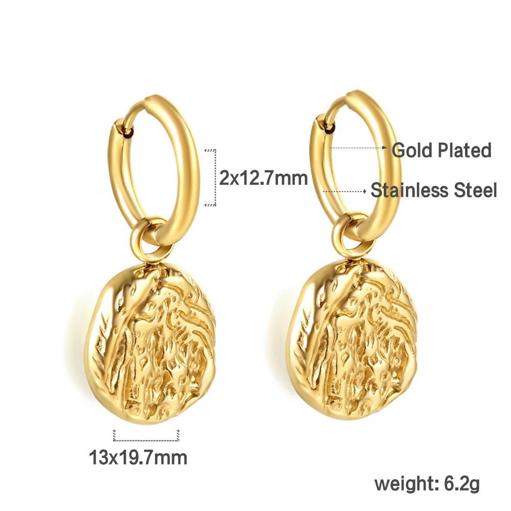 Vintage Chunky Irregular Oval Statement Earrings Premium Stainless Steel Huggie Hoop Drop Trendy Fashion Gift Jewelry for Women