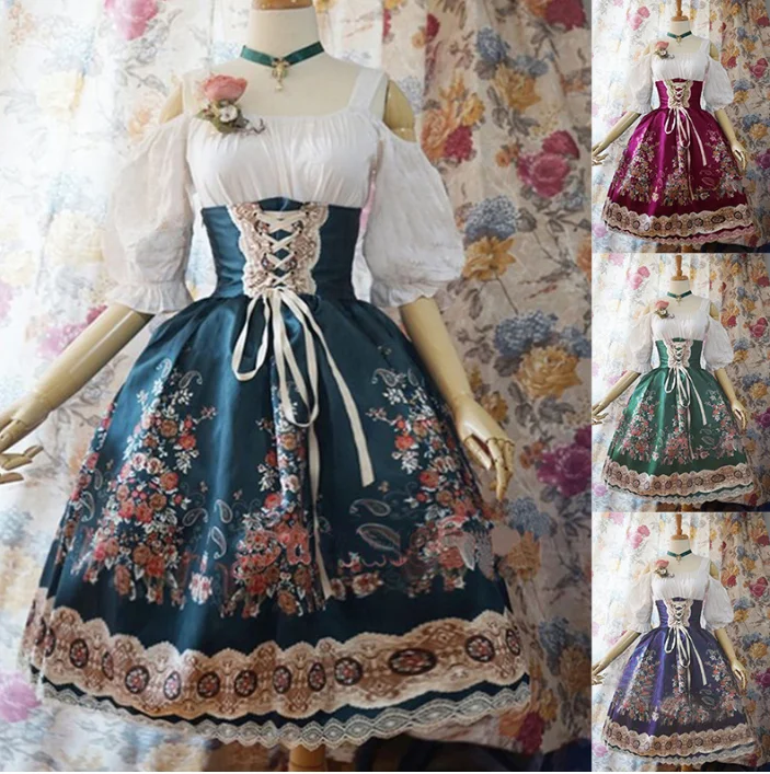 4-kleuren cosplay meid hofjurk lolita jurk middeleeuwen retro kanten jurk middeleeuwse gotische jurk prinses paleis kostuum S-XXXL