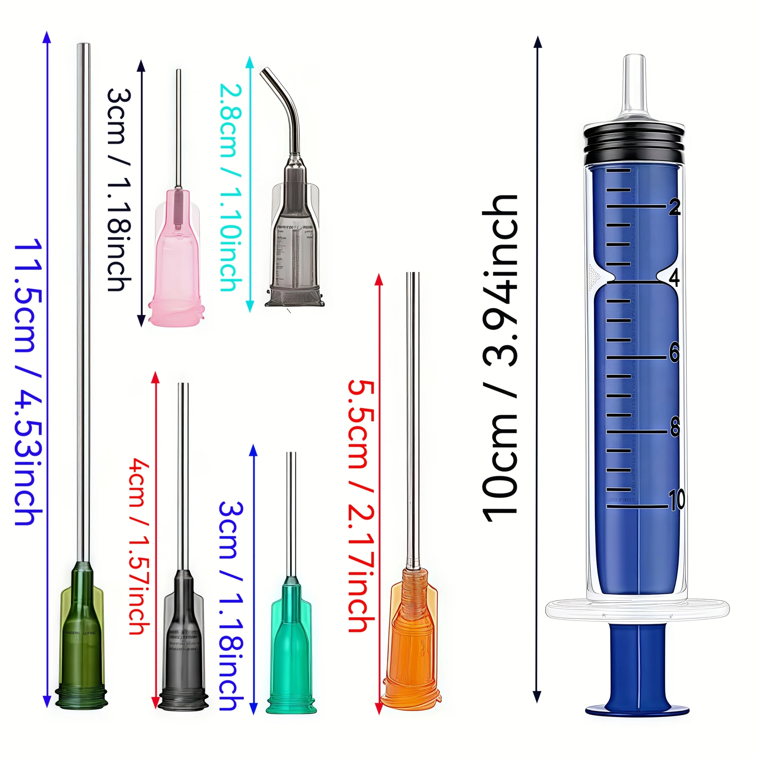 10ml Multicolor Plastic Dispensing Syringe with Blunt Tip Attachment, Non-Medical for Ink Filling, Liquid Transfer, Lab, Pet Fee