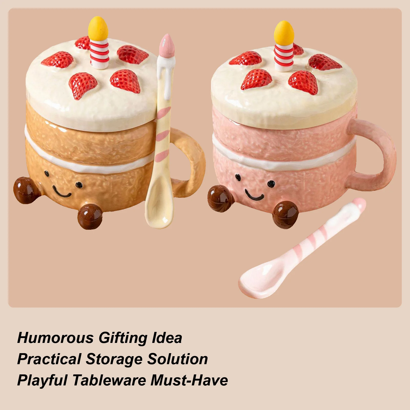 

400ml Ceramic Novelty Feet Coffee Mugs Cute Dessert Cake Shaped Coffee Cup Candle Shaped Mixing Spoon Aesthetic Mug Tea Cup