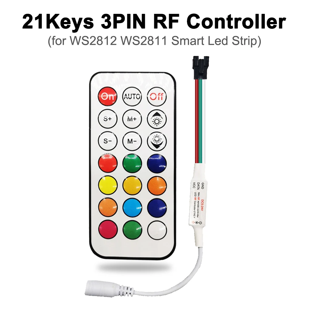 21Key Mini Led Controller RF Wireless Remote 3Pin 4Pin WS2812 WS2812B WS2811 WS2813 WS2815 Strip Light 350+ Dream Effect DC5-24V