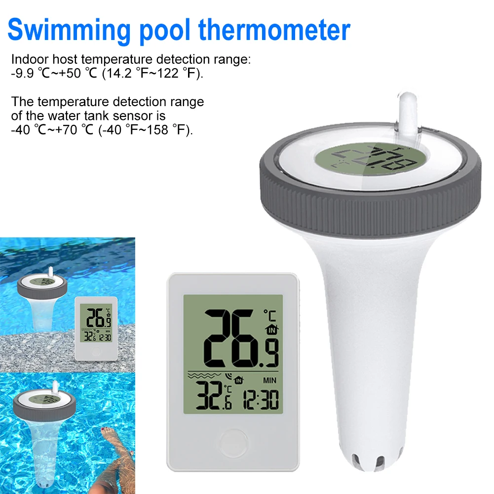 Swimming Pool Digital Wireless Indoor Outdoor Floating Pool Thermometer Bath Water Spas Aquariums Remote Time Clock