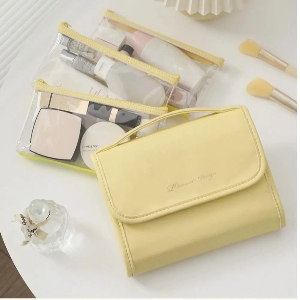 

New Large Capacity Travel Cosmetic Bag Waterproof Foldable Make Up Bag PU Leather With Handle Foldable Toiletry Bag Travel Use