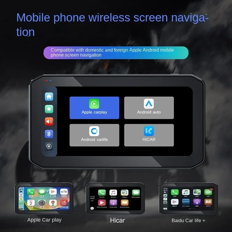 Sem fio CarPlay Android Auto Touchscreen para motocicleta, HD 2K, Bluetooth duplo, Navegação GPS, IP65 impermeável, lente frontal e traseira