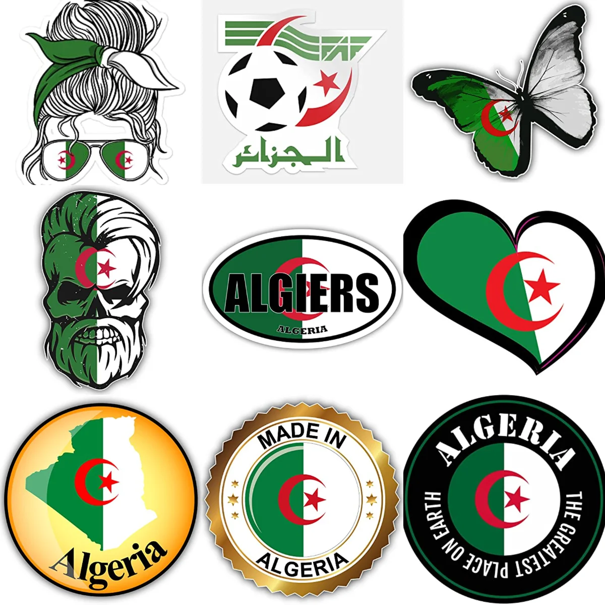 

Algeria Flag Map Emblem Creative Waterproof Stickers for Car Bicycle Helmet Window Fridge Wall Decoration Accessories