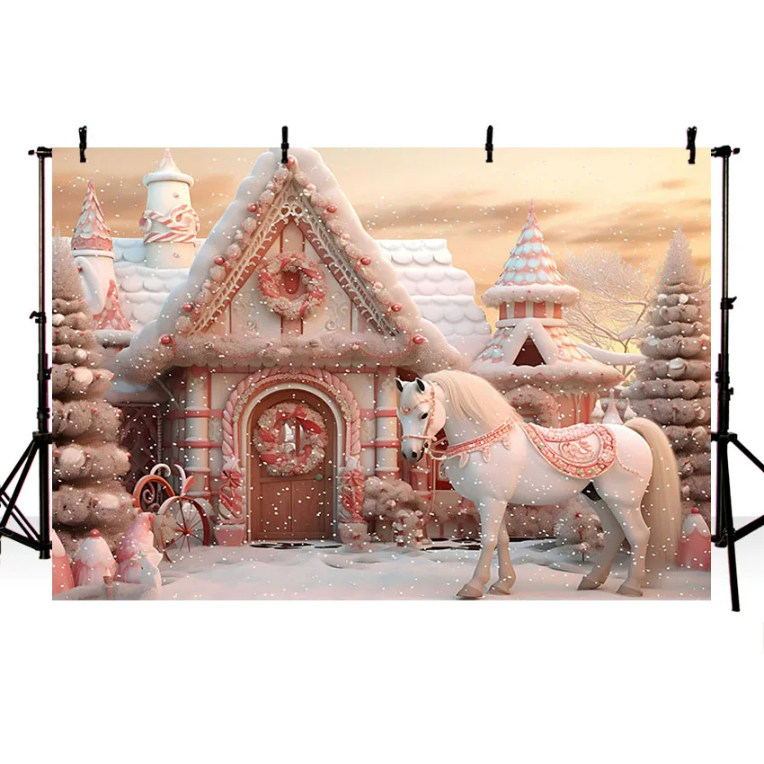 Mehomond Fotografie Hintergrund Weihnachten rosa Süßigkeiten Haus Winter Schnee Weihnachten Party Kind Familie Porträt Dekor Hintergrund Foto Studi