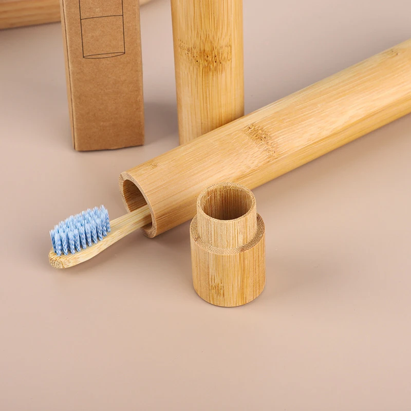 Natural Eco Friendly Bamboo Toothbrush Travel Case Reusable Bamboo Portable Travel Holder Set Washable BPA Free Bamboo Case