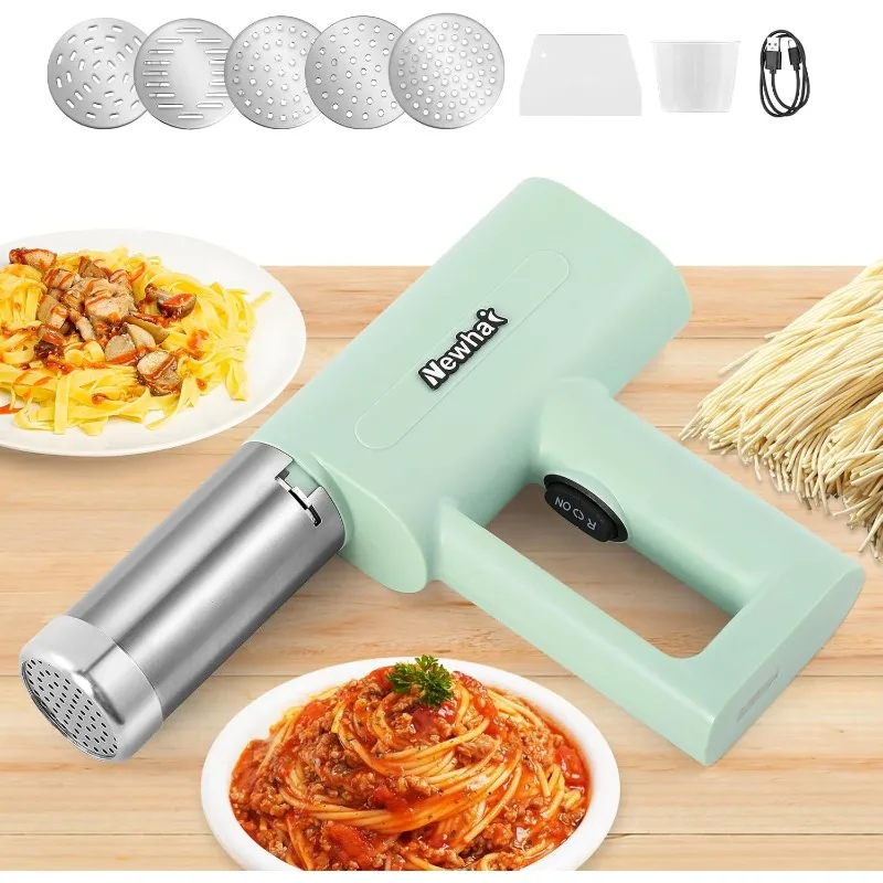 Handheld Portable Pasta Maker 5-in-1 Cordless Pasta Machine with Shaping Disc Electric Noodle Maker for Homemade Spaghetti