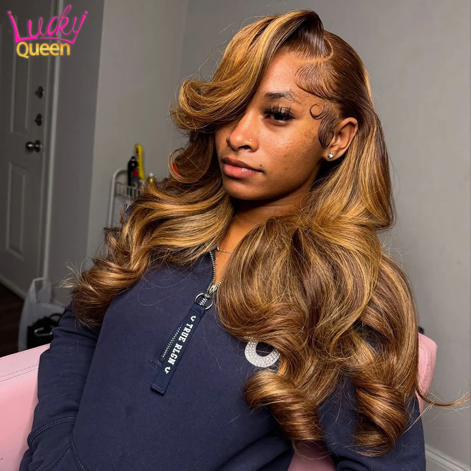 

Цвет 4/30 Мелирование Блондинка 180 Плотность Реми Человеческие Волосы Парики Фронта Шнурка 13X6 Объемная Волна Предварительно Сорванные HD Прозрачные Кружева Для Женщин