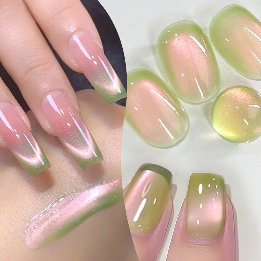 10ml goyave chat Gel magnétique vernis à ongles 3 couleurs ensemble printemps été Gel ongles brillant vert perles de verre Gel pour les yeux de chat