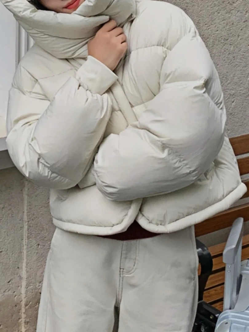 

Новая модная женская утепленная куртка-пуховик с капюшоном в корейском стиле, свободного кроя, для зимы, укороченная модель