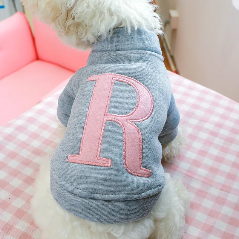 Clothes for Small Dogs Teddy than Bear Dog Clothes Autumn and Winter New Add Velvet Warm Warm Letter R Hoodie